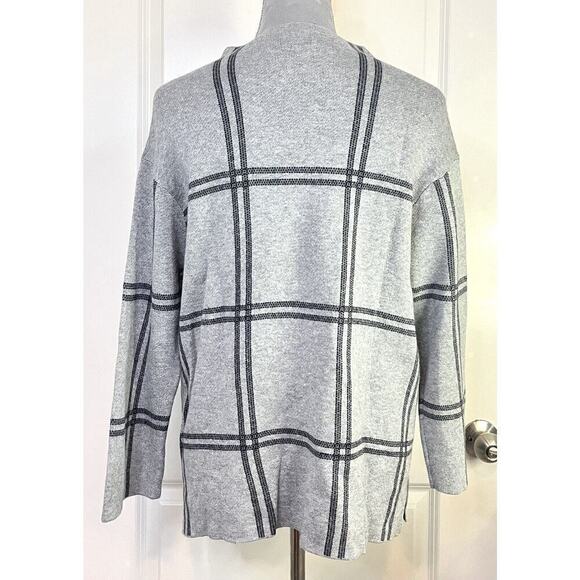 J. Jill Pullover Windowpane Plaid Knit Sweater 3/4 Sleeve Gray PM Grannycore - Picture 3 of 8